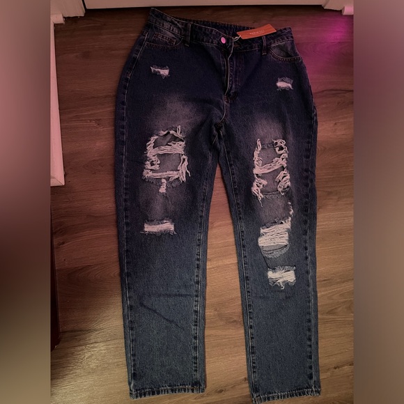 SHEIN SXY Cut Out Ripped Frayed Mom Fit Jeans - Picture 1 of 5